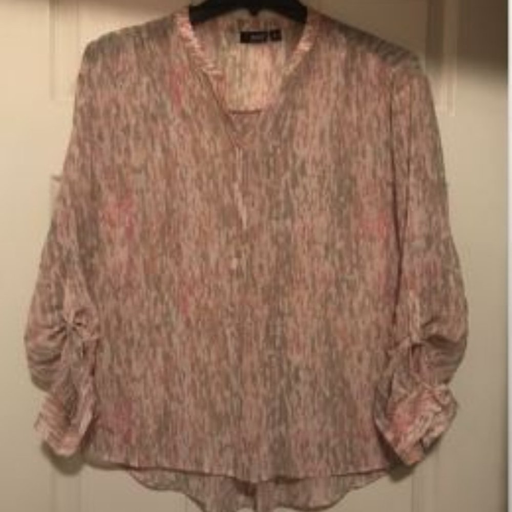 A.N.A. Pink & Gray Long Sleeve Blouse